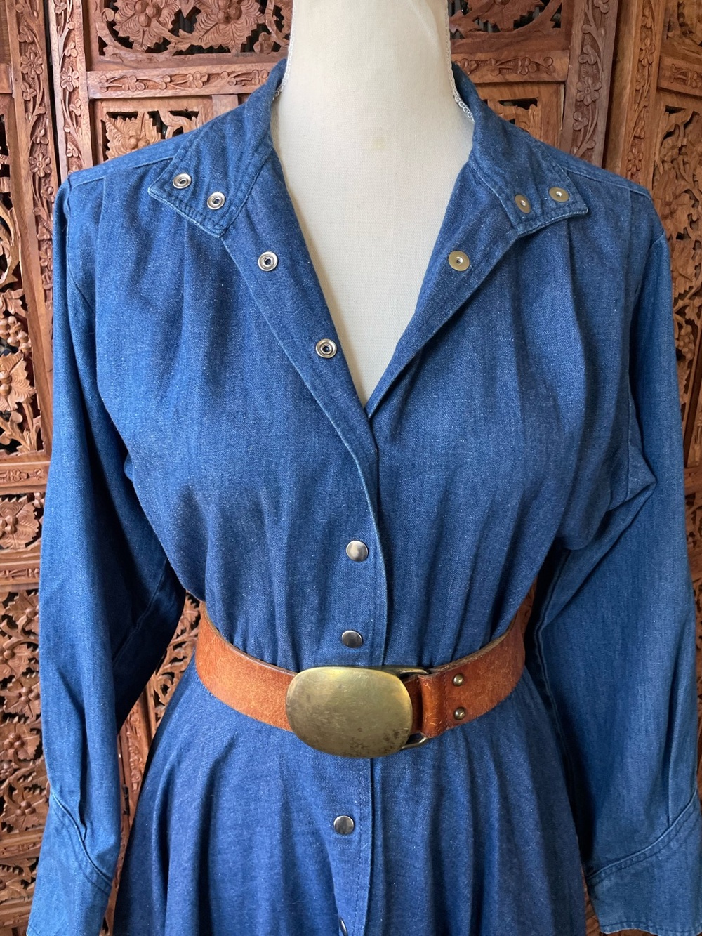 American Vintage Western Denim Jean Button-Front Midi Maxi Dress - Picture 6 of 16